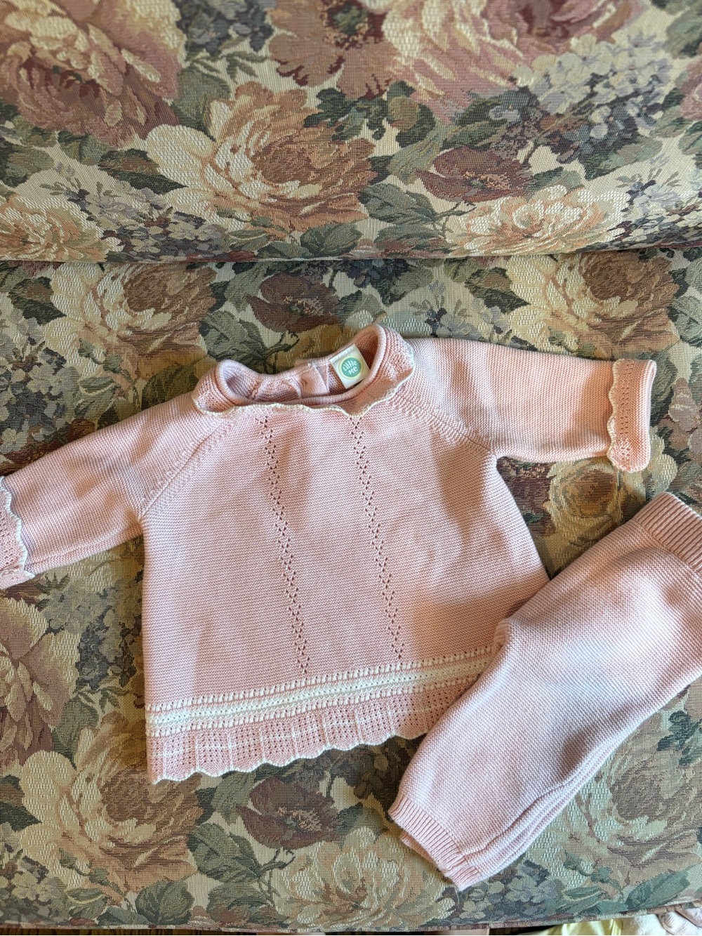 100% Cotton - Baby Knit Sweater Set - Light Pink